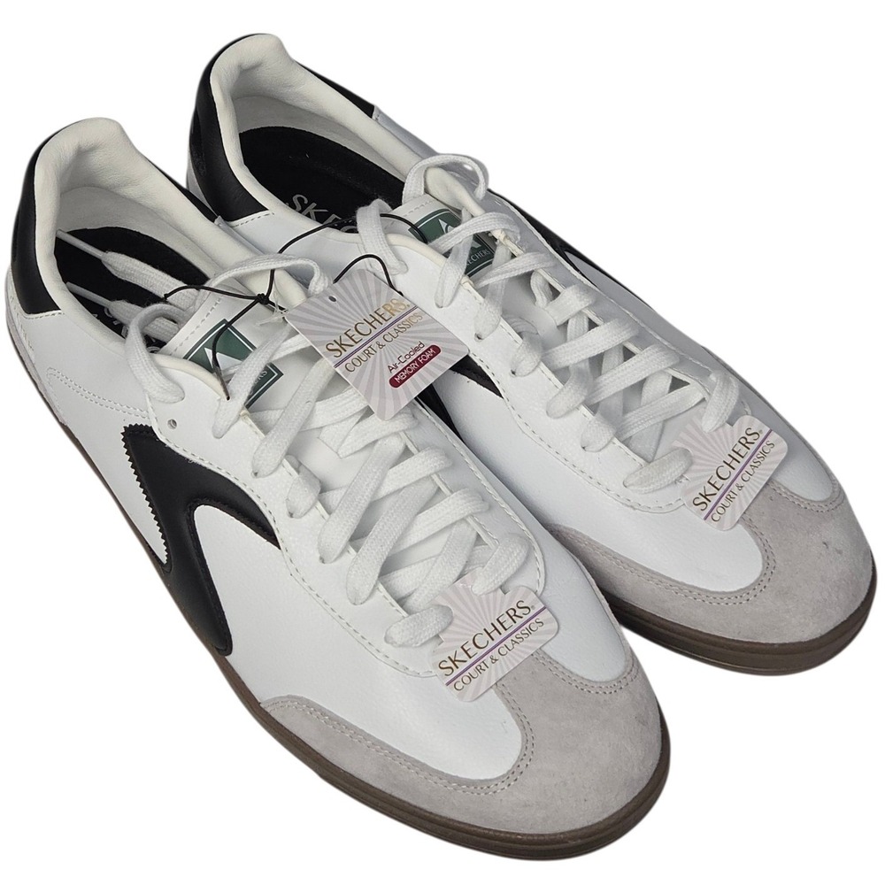 Skechers Hotshot Pyke Sneakers Men 13 White Black Shoes Court Memory Foam NEW